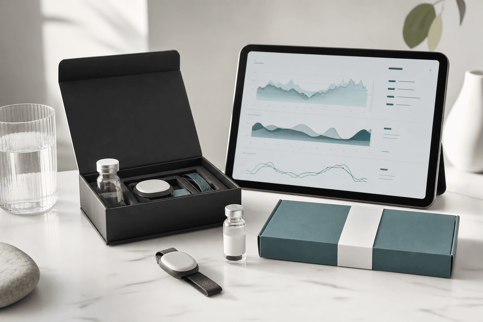 A modern longevity membership kit and health metrics dashboard